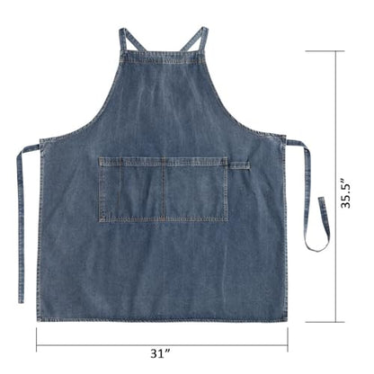 Cross Back Denim Apron with Large Pockets for Men and Women Soft and Unisex - color: Style a - Deep Blue
