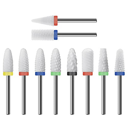Ceramic Nail Drill Bit 10Pcs-3/32 Nail Drill Bits for Acrylic Nails,Professional Electric Nail Drill for Crystal Nail Extension Nail Removal,The Short Handle Does Not Shake., 1.0 Count - size: Combo 02