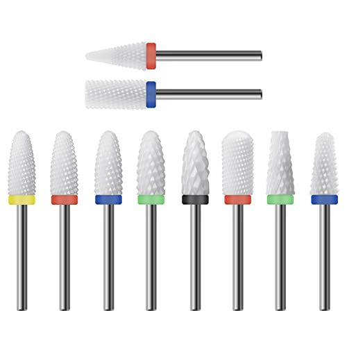 Ceramic Nail Drill Bit 10Pcs-3/32 Nail Drill Bits for Acrylic Nails,Professional Electric Nail Drill for Crystal Nail Extension Nail Removal,The Short Handle Does Not Shake., 1.0 Count - size: Combo 02