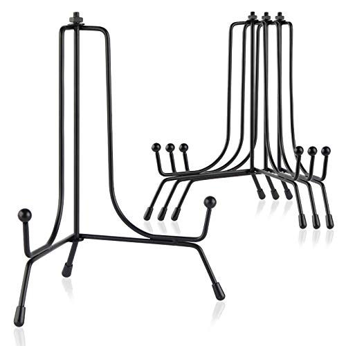 Mocoosy 4 Pack 6 Inch Improved Anti-Slip Plate Stands for Display | Black Plate Holder Stand, Picture Frame Holder Stand, Black Iron Easel Stands for Photo, Decorative Plate and Tabletop Arts - size: 6 Inch