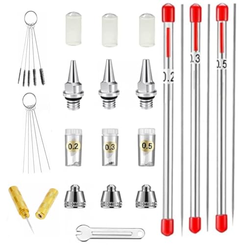 HUBEST 20Pcs Airbrush Needle & Nozzle Set, 0.2/0.3/0.5mm with Cleaning Kit - size: KIT 3