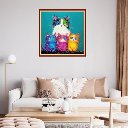 Fanxvivy Stamped Cross Stitch Kits for Beginners Full Range of Cross Stitching Preprinted Embroidery Kits for Adults, 11CT Embroidery Pattern Needlepoint Kits-Colorful Cat 18x18 inch - color: Artdesign40