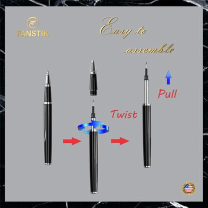 FANSTIK Black & Silver Luxury Rollerball pen, fancy gift set for women, Chrome Finish, Professional executive pen gift set for men (Lux Rollerball Black-Silver) - color: C RollerBall Black-Silver