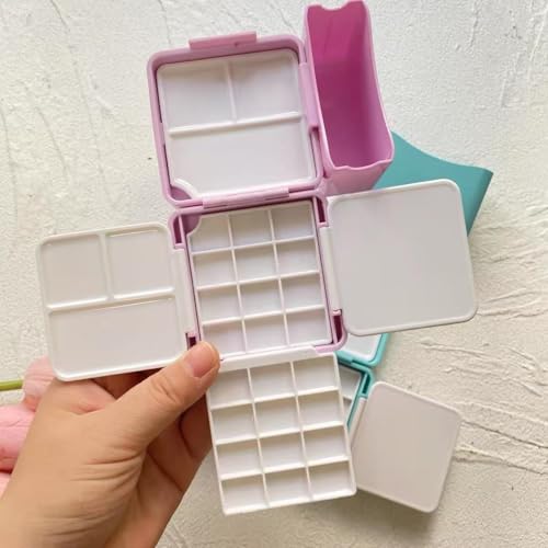 Pocket Size Travel Watercolor Paint Palette Case Mixing Tray,Portable Empty 24-Well Small Plastic Paint Tray with Lid for Artists - color: Pink