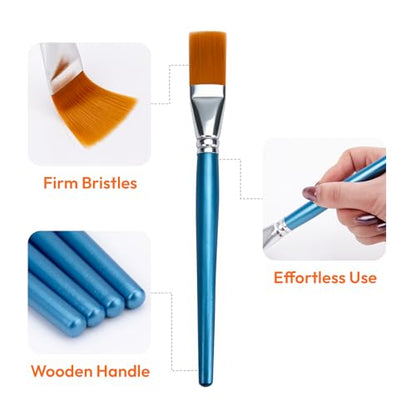 JEAWIWI 10 Pcs Acrylic Paint Brushes Set, 30mm, Artist Paintbrushes, Blue | Oil Watercolor Flat Face Paint Brushes for Rock, Face Art, Canvas, Body, & DIY Crafts, Art Projects - size: 10 PCS