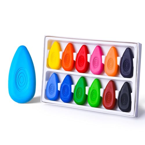 Four Candies Toddler Crayons, 12 Colors, Water-Drop Shape, Easy Grip | Non-Toxic and Washable, Design for Little Hands, Smooth Coloring, Vibrant Colors, Fine Motor Skills, Home and Preschool Use - color: 12 Colors