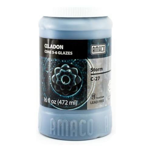 AMACO Celadon High Fire Gloss Glaze, 16 oz. (473 mL), C-27 Storm | Transparent, Mixable Mid-High Fire Cone 5-6 (C) Liquid Ceramic Pottery Glaze for Bisque - color: C-27 Storm