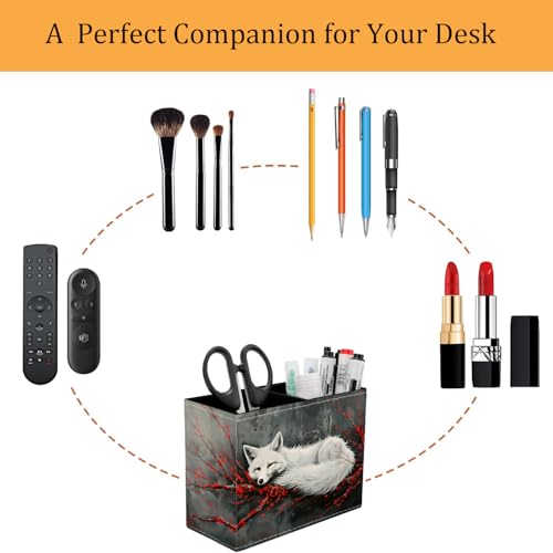 Pen Holder for Desk, PU Leather Multifunctional Desktop Storage Box and Anti-Slip Mouse Pad Set, Makeup Brush Holder Pen Organizer for Office and Home - Fox and Red Branch - color: Fox and Red Branch