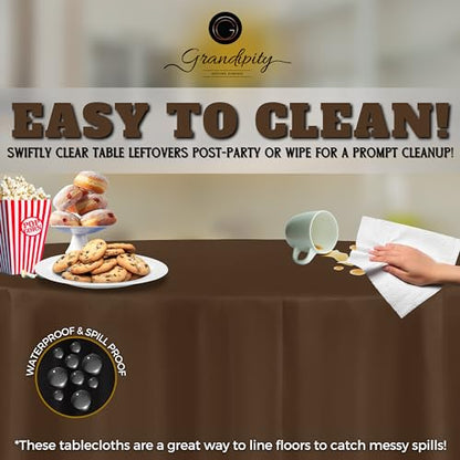 Grandipty Plastic Table Cloth Disposable 12 Pack 84" Round Brown | Plastic table covers, durable disposable tablecloths, fade and tear-resistent table cover for party, event