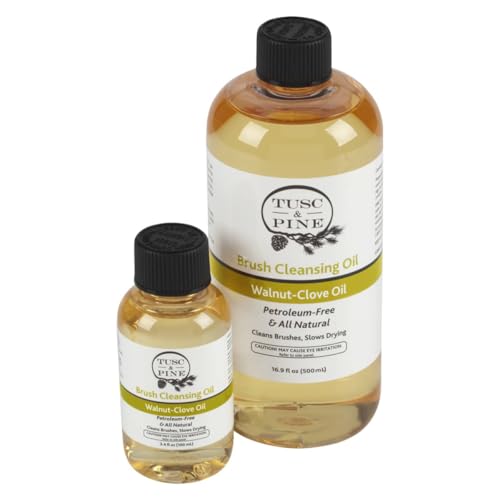 Tusc & Pine Brush Cleansing Oil - 100ml (3.4 Fl Oz) Walnut-Clove Oil Paint Brush Cleaner, Preserves Natural & Synthetic Brushes, Petroleum-Free, Conditions Bristles & Slows Drying, Made in the USA - size: 100ML