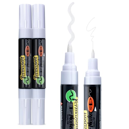 TRANSON 2 White Bold Tip and Extra Fine Tip Paint Markers Waterproof Oil Paint pen - color: 2 White