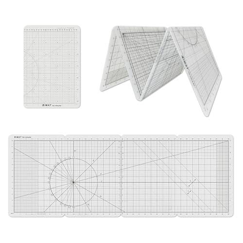 Flip Cutting Mat M Type Foldable Double-Sided Translucent | Adjustable size with cm grid front and inch grid back for dual-unit measuring. 37.8" x 13.78" for crafts, sewing, and DIY - color: Translucent