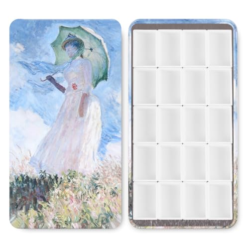 20 Empty Full Pans Watercolor Palette Tins Box with Magnetic Squares | 3ml Plastic Half Pan,Metal Paint Tray Palettes for Travel,Lightweight Portable,Watercolor Painting Mixing Tray.Monet - color: Monet, size: 20 Full Pans