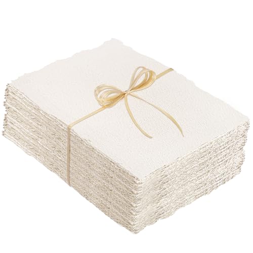 100 Sheets Watercolor Paper 4 x 6 Inch, 300 GSM, Deckle Edge, Ivory | Handmade Cold-Pressed Textured Paper, Strong Water Absorption, for Watercolor, Cards, Invitations and Crafts - size: 4 x 6inch