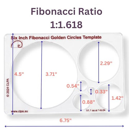 Fibonacci 6" Circle Drawing Template, Golden Ratio Stencil | Australian Designed and Made; Geometric Stencil for Art; Drafting and Quilting; PETG - style: 6" Circles
