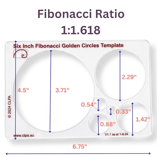 Fibonacci 6" Circle Drawing Template, Golden Ratio Stencil | Australian Designed and Made; Geometric Stencil for Art; Drafting and Quilting; PETG - style: 6" Circles