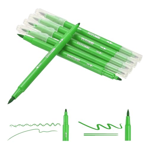 PATIKIL Dual Brush Markers, Grass Green Fine and Brush Tip Pen Artist Colored Marker Set Supplies for Adult Coloring Books Lettering Journaling Calligraphy Drawing Doodling, 6 Pcs - color: Grass Green