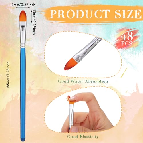 Sherr 48 Pcs Paint Brush Set Bulk Acrylic Brush Wood Paint for Detail Art Crafts Kids Artist Adult Watercolor Oil Face Body(0.7 Inch,Filbert Style) - color: Filbert Style, size: 0.7 Inch