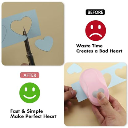 Heart Paper Punch Set, 3/8 inch, 5/8 inch, 1 inch, 1.5 inch, 2 inch, 5 Different Size Heart Punches for Crafting Designs, Office Supplies, Card Making, DIY Albums, Photos - color: Pink