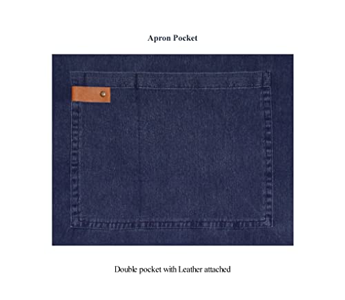 100% Cotton washed Apron with Pocket and Adjustable Neck with Long Ties Apron 25" X 31" for Women Men Chef Cooking, Baking, Gardening, Navy blue