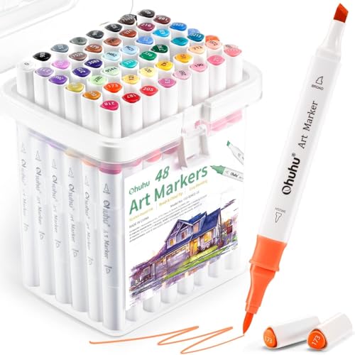 Ohuhu Alcohol Markers Brush& Fine 48 Landscape Colors for Adult Coloring - color: Landscape Tones, size: 1 Count (Pack of 48)
