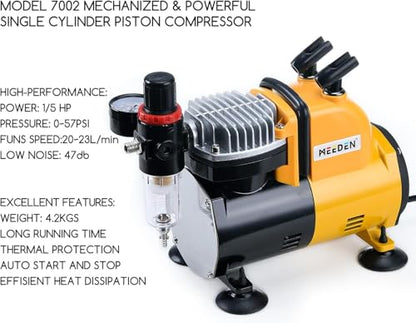 MEEDEN Airbrush Compressor Kit - 1/5 HP Quiet Air Compressor for Model Painting with 6 Feet Hose - color: Single - Yellow