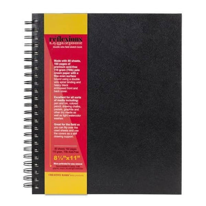 Creative Mark Double Wire Spiral Bound Field Sketch Book [160 Pages - 8.5 x 11], Black Embossed Leatherette Journal, Light Cream Acid-Free Paper, Perfect for Dry Media and Drawing - size: 8.5 x 11" - Single