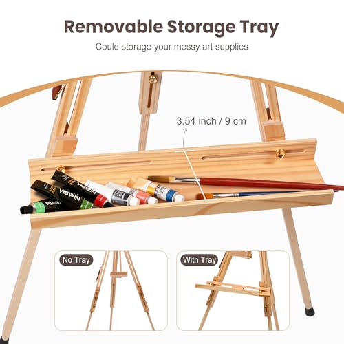 Foldable Easel for Painting: Adjustable Solid Pine Wood Portable Easel for Adults - Drawing Easel Stand with Carrying Bag & Features a Spacious Removable Tray Holds Canvas up to 25"