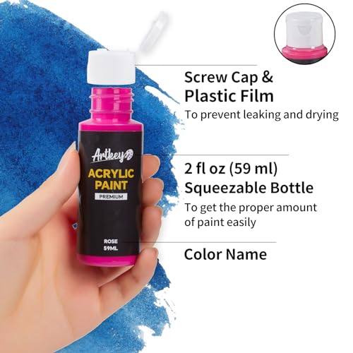Canvas Panels 5x7 Inch 12-Pack, Acrylic Paint Set 24 Colors 2oz/59ml