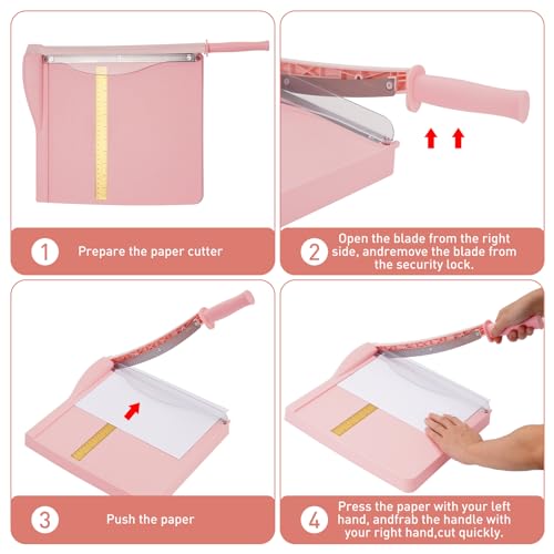 Paper Cutter, Paper Slicer with Safety Guard and Blade Lock, 12" Cut Length Guillotine Paper Cutter with 16 Sheet Capacity, Paper Cutters and Trimmers for Cardstock Cardboard (Pink) - color: Pink