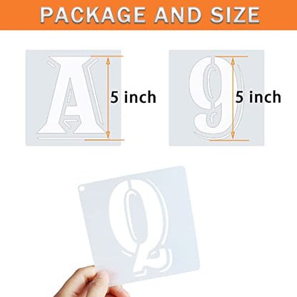 5 Inch Letter Stencils Symbol Numbers Craft Stencils, 42 Pcs Reusable Plastic Alphabet Templates for Painting on Wood, Wall, Fabric, Rock, Glass, Signage, DIY Art Projects - size: 5 Inch