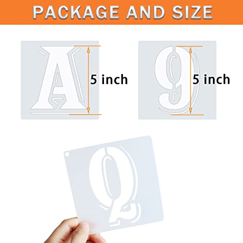 5 Inch Letter Stencils Symbol Numbers Craft Stencils, 42 Pcs Reusable Plastic Alphabet Templates for Painting on Wood, Wall, Fabric, Rock, Glass, Signage, DIY Art Projects - size: 5 Inch