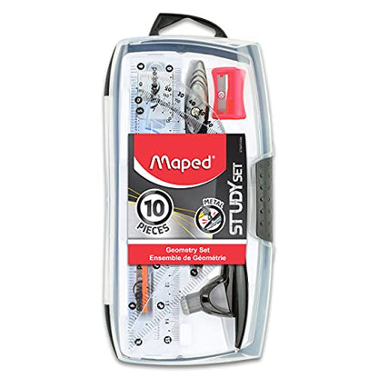 Maped Study Geometry 10 Piece Set - Advanced Student Kit - Precision Tools - Durable & Ergonomic Design - Enhances Creativity - Quality Materials | Advanced Student Kit - Precision Drafting Tools - Durable and Ergonomic Design - Enhances Creativity for Sc