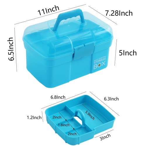 Kinsorcai 11'' Plastic Storage Box with Removable Tray, Multipurpose Organizer and Storage Case for Art Craft and Cosmetic (Blue) - color: blue