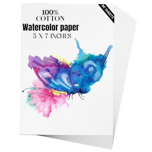 Watercolor Paper 5x7 inches 80 Sheets,Heavyweight Artist Paper 140lb/300GSM Cold Press Natural Cotton Paper for Students Artists Watercolor Drawing - size: 5X7
