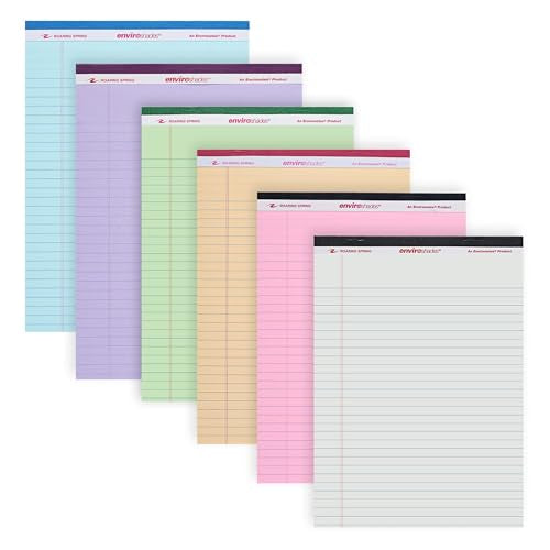 ROARING SPRING Enviroshades Assorted Colored Legal Pads, 6 Pack, Legal Ruled Recycled Writing Note Pads, 8.5" x 11", 50 Sheets, Perforated Paper, Made in USA, Memo Pad For School & Office - color: Assorted, style: 6 Pack