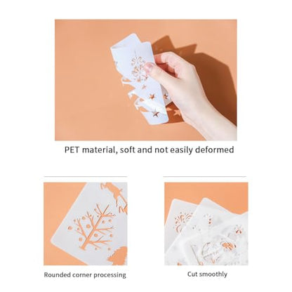 12 Pcs Christmas Stencils Reusable Painting Stencils, for Wall, Scrapbook, Xmas Greeting Card, DIY Project Drawing Aids