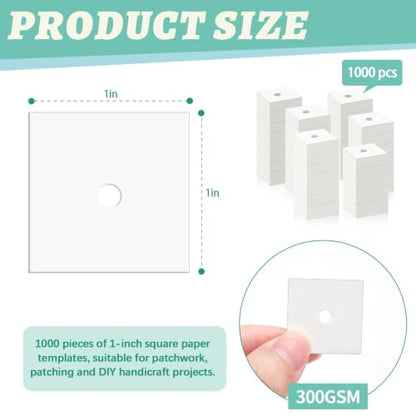 1000 PCS 1" Square Paper Piecing Templates, Quilting Templates Accessories for DIY Patchwork Crafts and Sewing Supplies﻿ - size: 1 Inch-1000pcs Square