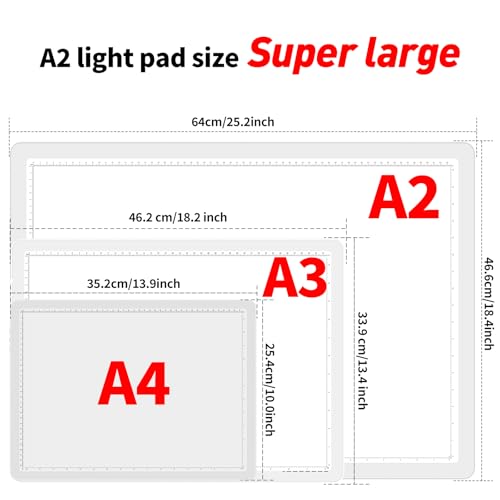 TOHETO A2 Light Pad 25.2''x18.4'', Large Magnetic LED Light Board for Diamond Painting, 3-Color Modes Light Box for Tracing, 6-Level & Stepless Dimmerable Diamond Art Light Table for Drawing,Sketching - color: White, size: A2 without Bag