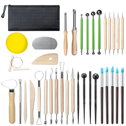 36 PCS Clay Tool, Clay Sculpting Tools Kit, Pottery Tools Can be Used for Stippling, Carving, Molding, and Shaping Clay Crafts, for Beginners, Hobbyists, Artists - color: 36PC-wood