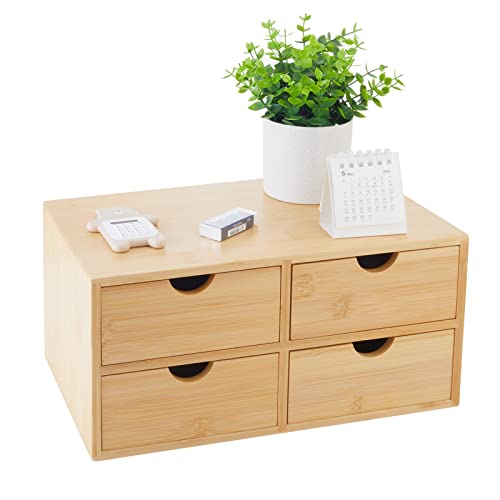 Charmewooden Bamboo Desk Organizer With Drawers Countertop Drawers Counter Storage Box Corner Desk Organizer for Home Office No Assembly Required - color: Natural Color-D4