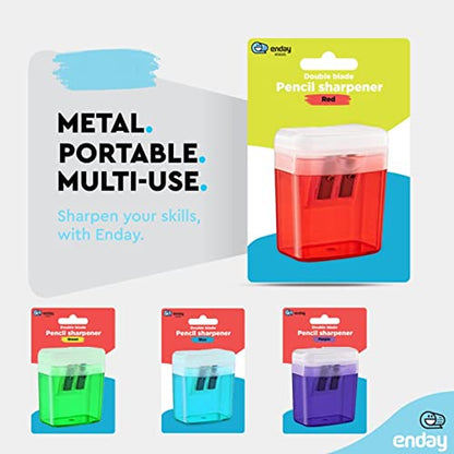 Pencil Sharpener Dual Hole Manual Red, Jumbo Crayon Sharpener with Cover and Bin, Handheld Color Pencil Sharpeners for Large & Standard Pencils, Also Available in Blue, Green, Purple, 1 Pc – By Enday - color: Red