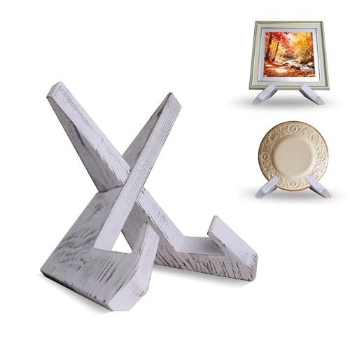 Wooden Plate Stand, 6.7inch Plate Holder Stand for Displaying, Wooden Picture Frame Holder, Decorative Table Top Easels (White) - color: White