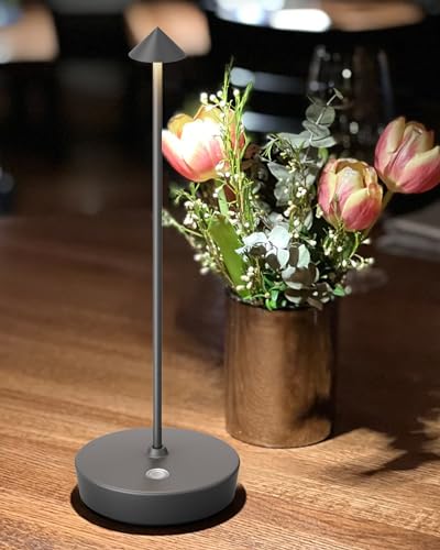 LED Cordless Table Lamp Rechargeable 6000mAh Battery Outdoor Light | IP54 Waterproof Portable 3 Color Touch Dimmable Table Light for Patio Restaurant Dining Home Set of 2 Grey - color: 2Pack Grey