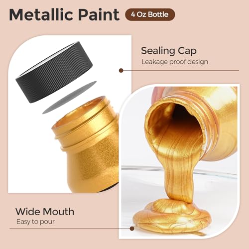 Nicpro Acrylic Paint Metallic, 6 Colors Gold, Silver, Copper, Brass, Bronze, DeepGold, 24oz/720ml Gold Leaf Paint, Non Toxic, Non Fading Paints for Art Painting, Handcrafts, Ideal for Multi-surface - color: Gold, Silver, Copper, Brass, Bronze, Deep Gold,