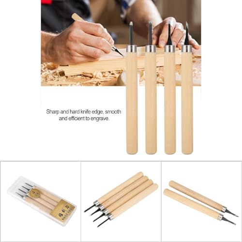 Fayelume Wood Carving Tools, 4PCS Chisel Sets, Linocut Tools, Wood Carving, Woodworking Tool for Beginners Printmaking Stamp Rubber