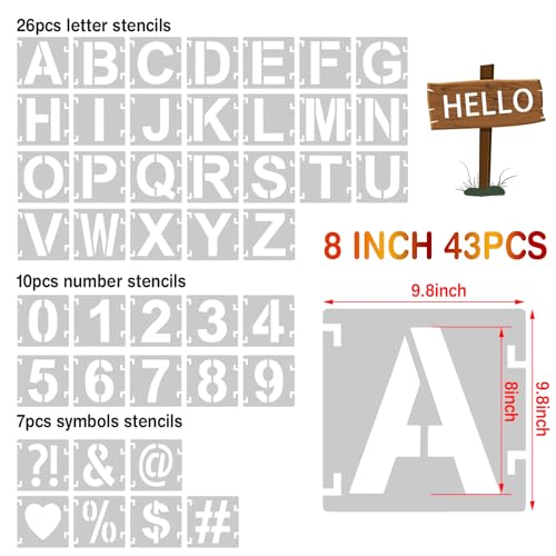 8 Inch Letter Stencils,43Pcs Reusable Letter Stencils for Painting - size: 8 inch