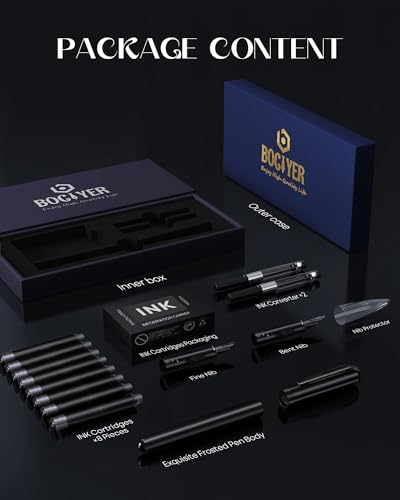 samurai Fountain Pen Set,Hand Polished Medium Nib,Calligraphy Nib(Bent Nib),Includes 8 Ink Cartridges,Ink Refill Converter*2 And Gift Box,Best Pen Gift Set for Men & Women（Black ） - color: Black