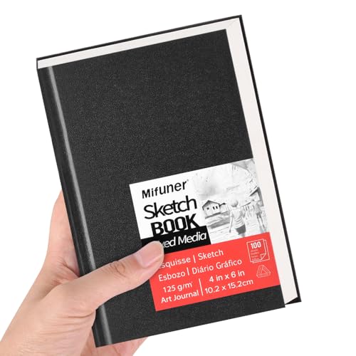 4x6" Mixed Media Sketchbook for Drawing,Hardcover Mix Media Art Sketchbook | 125GSM,100Sheets/200Pages, Hardcover Art Sketchbook for Dry Media,Painting,Drawing,Junk Journal Supplies - color: 6x4in-Black