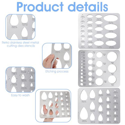 3PCS Metal Geometric Stencils Set - Stainless Steel Circle, Teardrop & Ellipse Templates for Professional Drafting, Jewelry Making, Art & DIY Craft Projects
